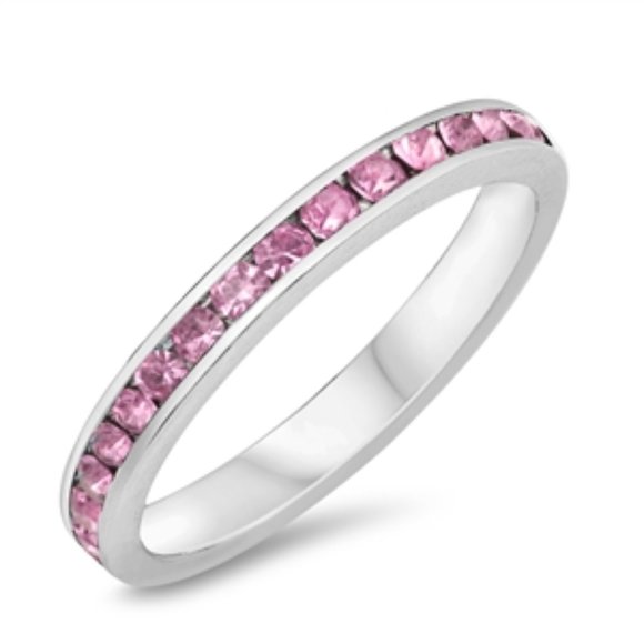 Sterling Silver Pink Crystals CZ Eternity Ring